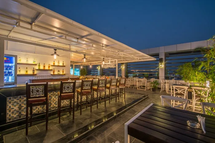 Rooftop bar at Texas Tower at dusk
